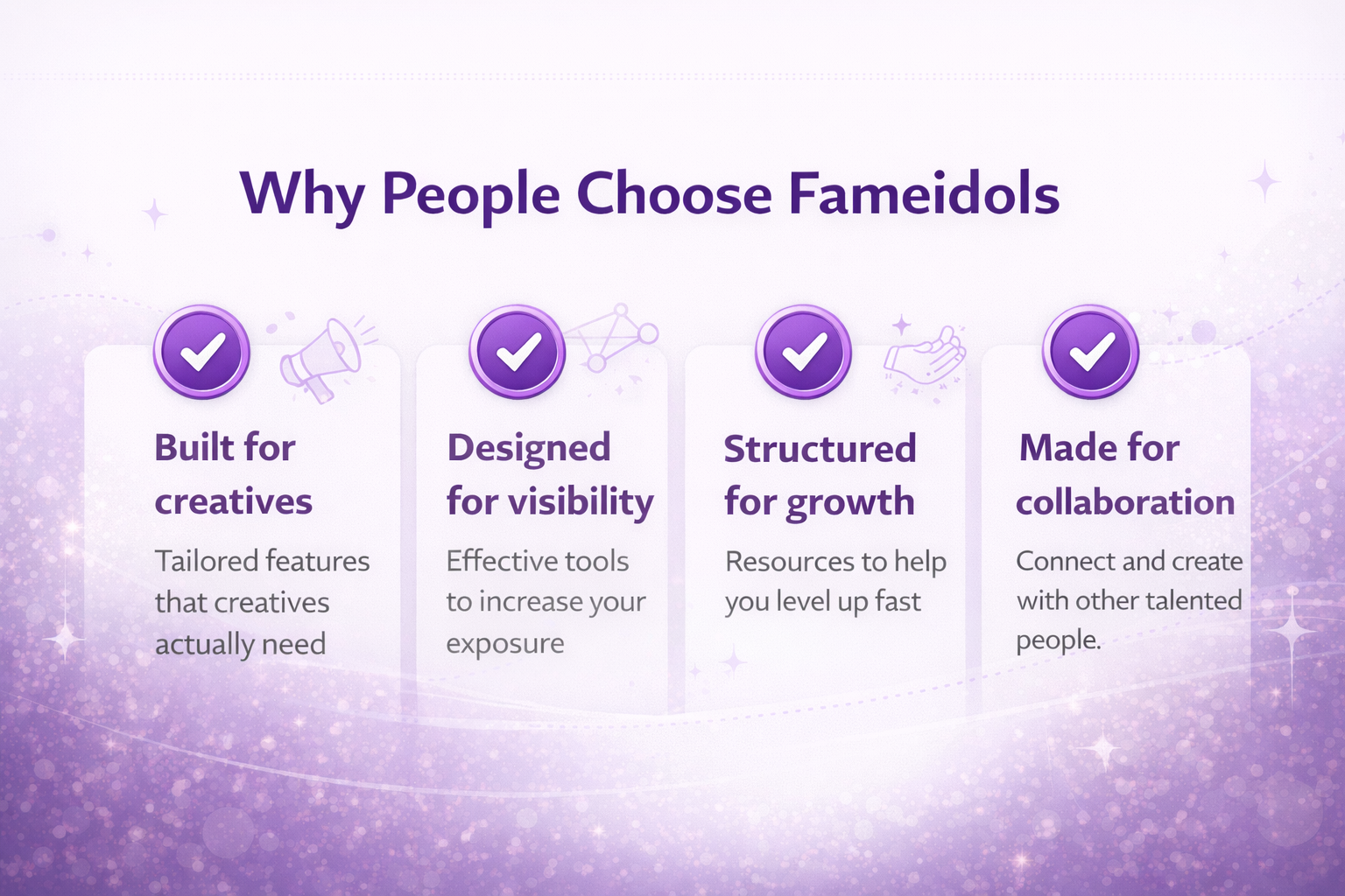 Why People Choose Fameidols Built for creatives Designed for visibility Structured for growth Made for collaboration